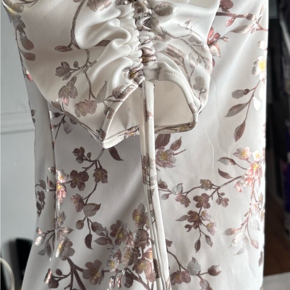 Shelby & Palmer Sheath Dress Women's Size 10 Ruched Sleeve Floral Ivory Stretch - Picture 6 of 16